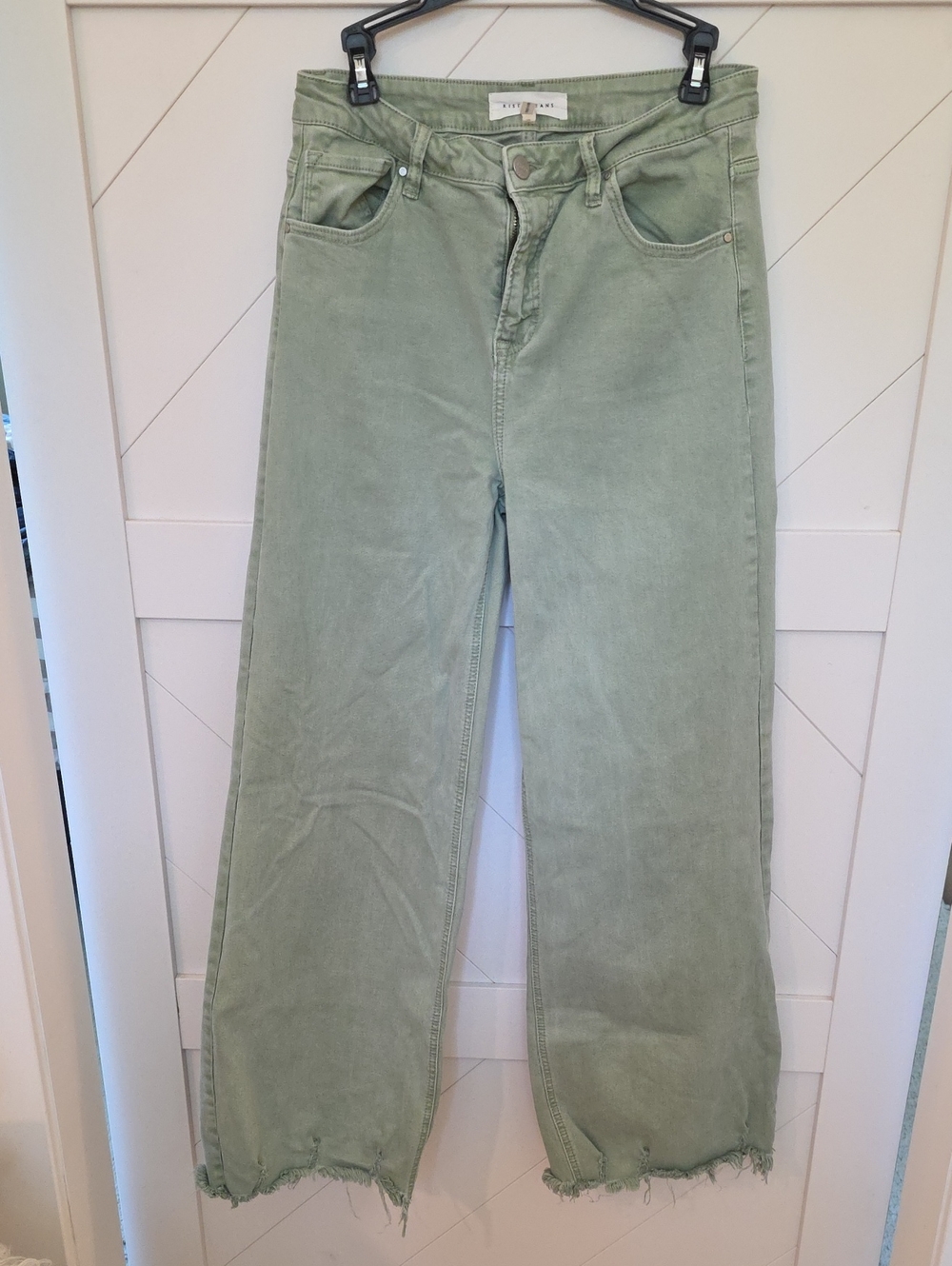 High-Rise Wide Leg Jeans in Sage Green
